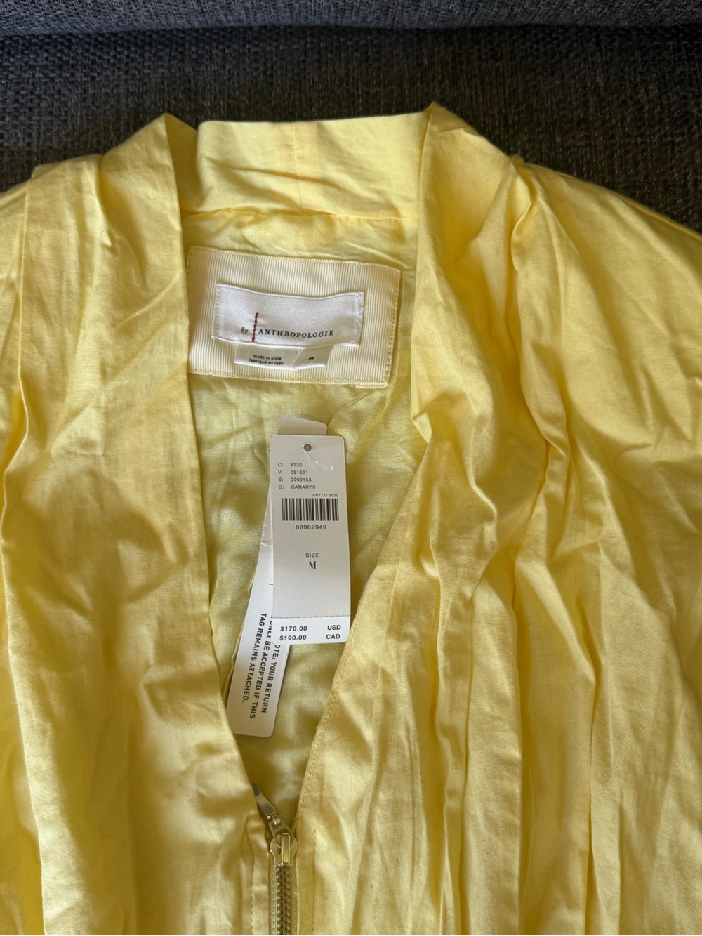 Anthropologie Tommie Cap Sleeve Smocked Front Zip Yellow Zip Midi Dress - Picture 7 of 12
